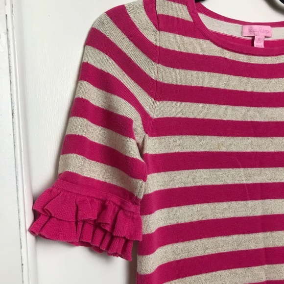 Lilly Pulitzer Stripe Knit Sweater Dress Metallic Nude & Pink Girls Sz XL (12-14 - Picture 3 of 7